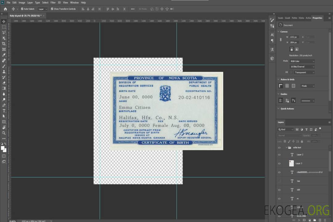 Modèle d'acte de naissance Canada Province de Nouvelle-Écosse au format PSD template